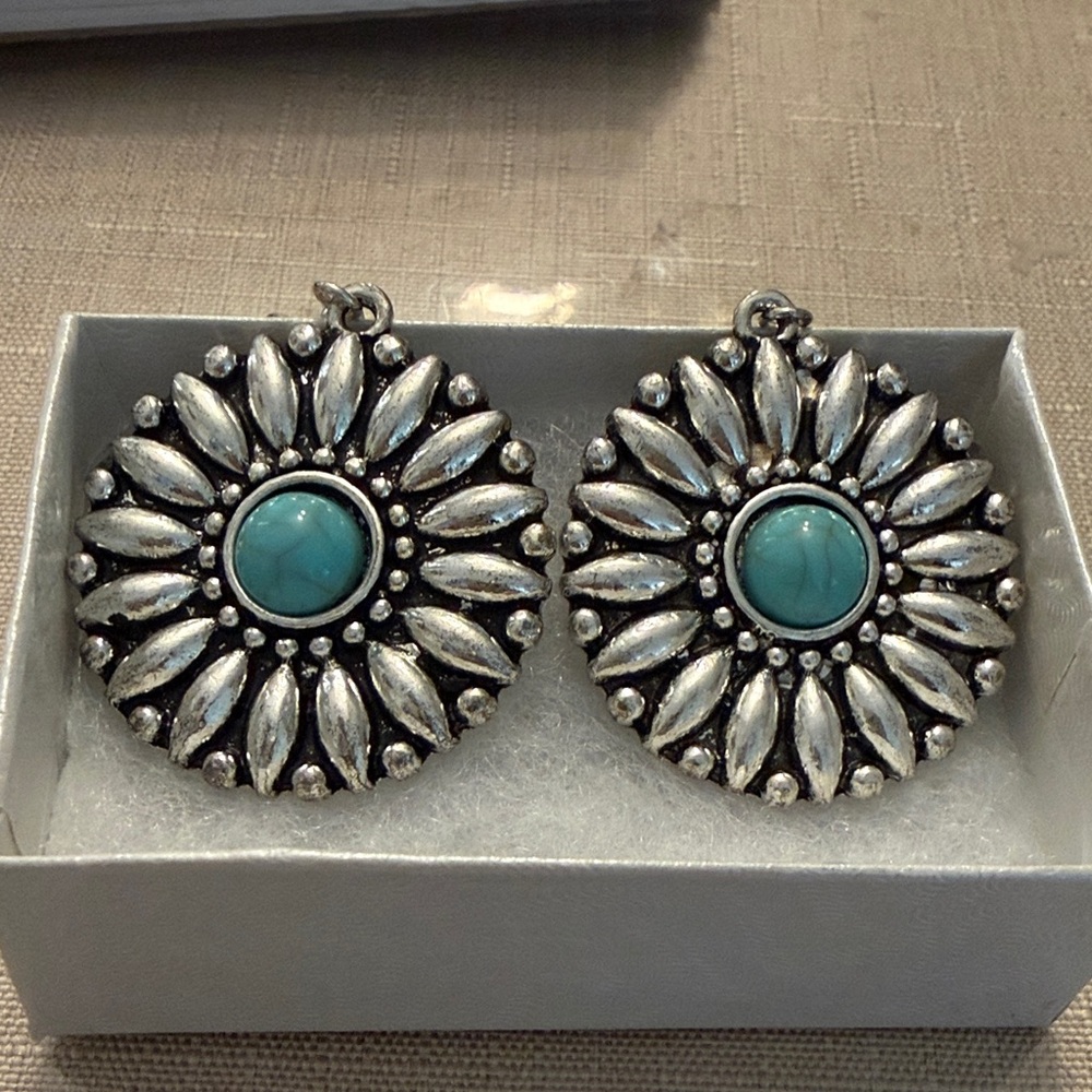 Silver and Turquoise Floral Earrings
